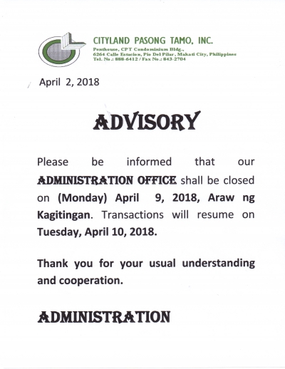 Araw ng Kagitingan on April 9, 2018 dated April 2, 2018