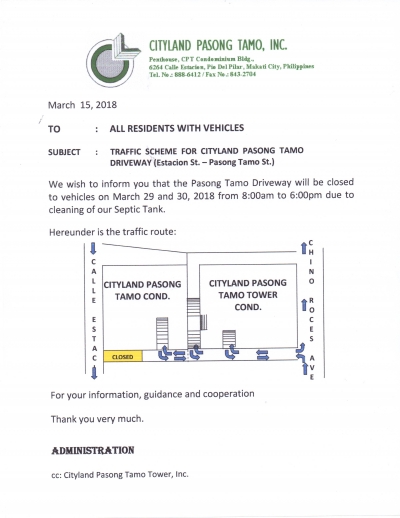 Traffic Scheme for Cityland Pasong Tamo Driveway